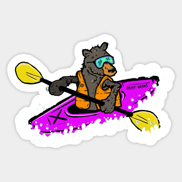 Black bear kayaking the Russian River, Bear in a Kayak Sticker by maroonbeard